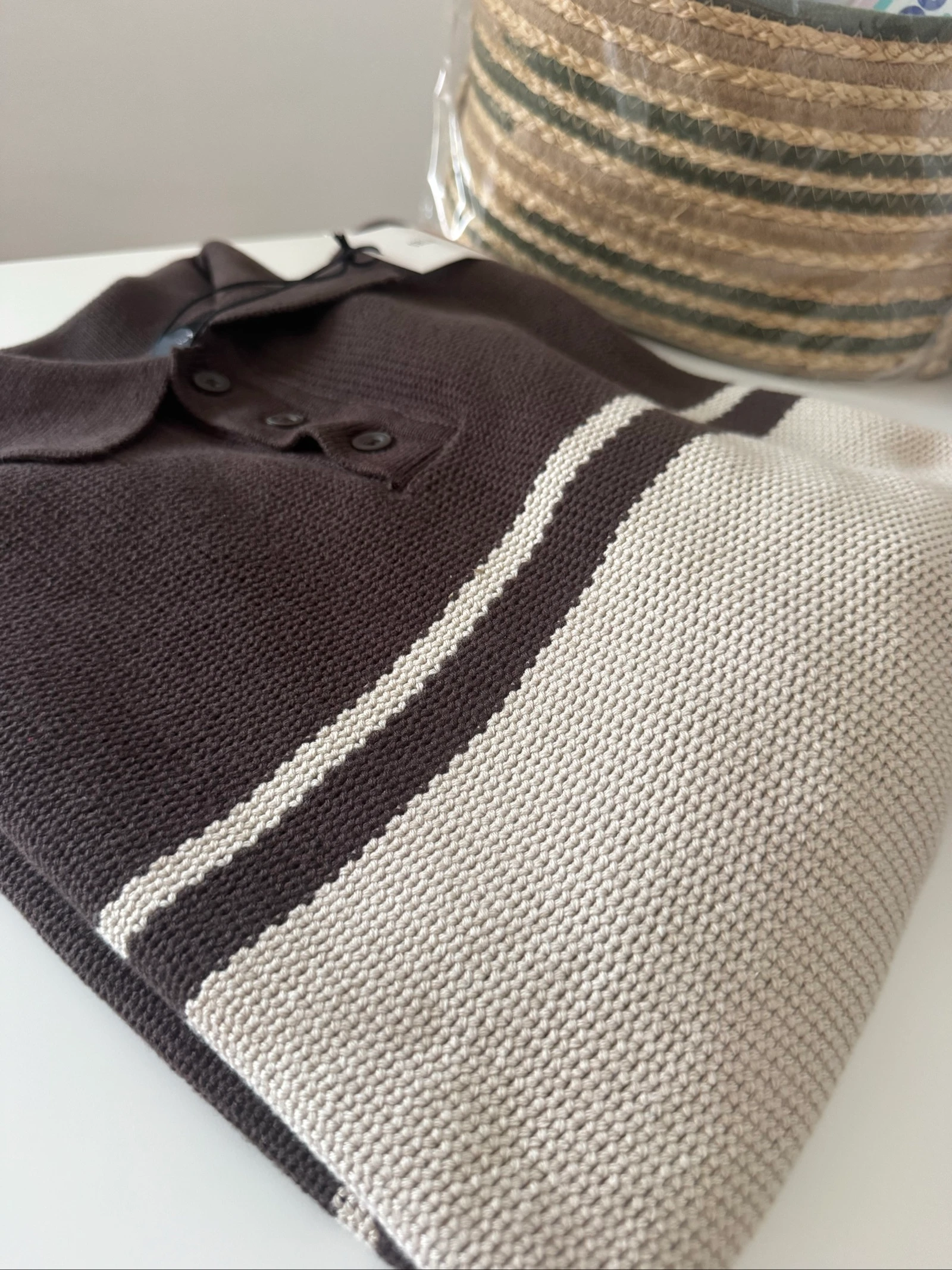Jersey Polo de Punto Marrón y Beige Hombre 